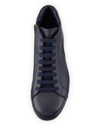 Prada Leather Zip Side High Top Sneaker Blue