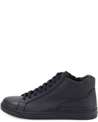 Prada Leather Zip Side High Top Sneaker Blue