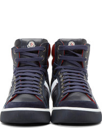 Moncler Navy Burgundy Leather High Top Sneakers