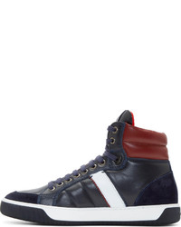 Moncler Navy Burgundy Leather High Top Sneakers