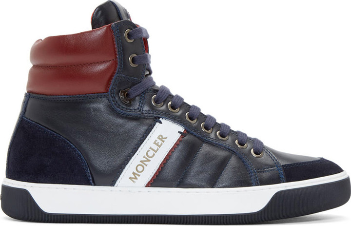 Moncler Navy Burgundy Leather High Top 