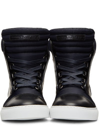 Diesel Black Gold Navy Leather And Nylon High Top Sneakers