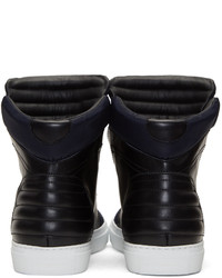 Diesel Black Gold Navy Leather And Nylon High Top Sneakers