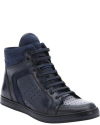 Kenneth Cole New York Navy Leather Big Brand Perforated High Top Sneakers