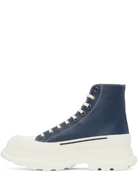 Alexander McQueen Navy Leather Tread Slick High Sneakers
