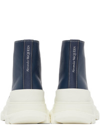Alexander McQueen Navy Leather Tread Slick High Sneakers