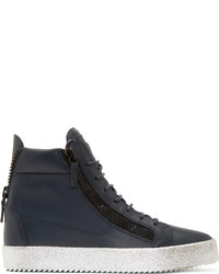 Giuseppe Zanotti Navy Matte Leather London High Tops