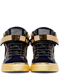 Giuseppe Zanotti Navy Velvet London High Top Sneakers