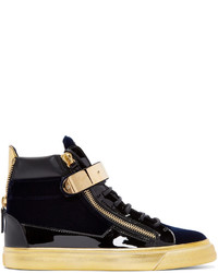 Giuseppe Zanotti Navy Velvet London High Top Sneakers