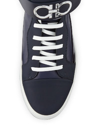 Salvatore Ferragamo Night Napapatent High Top Sneaker With Ankle Strap Navy