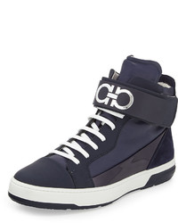 Salvatore Ferragamo Night Napapatent High Top Sneaker With Ankle Strap Navy
