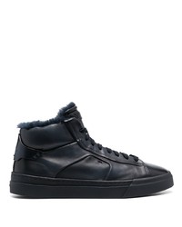 Santoni Panelled High Top Leather Sneakers
