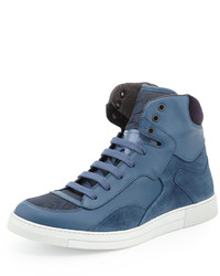 Salvatore Ferragamo Robert Leather Suede High Top Sneaker Blue