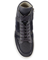 Giorgio Armani Textured Leather High Top Sneaker Blue
