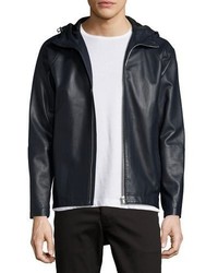 Theory Byrn L Erode Leather Hooded Jacket Navy
