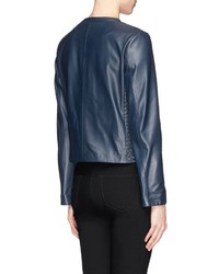 Armani Collezioni Collarless Lasercut Check Leather Jacket