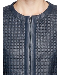 Armani Collezioni Collarless Lasercut Check Leather Jacket