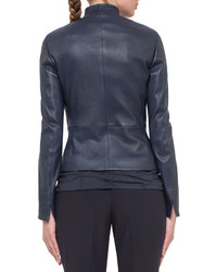 Akris Punto Fitted Stretch Leather Jacket Navy