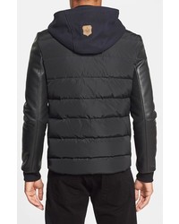 Mackage Hooded Mixed Media Jacket With Leather Sleeves