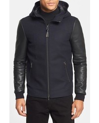 Mackage Hooded Mixed Media Jacket With Leather Sleeves