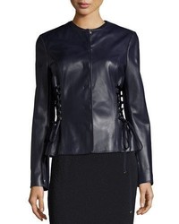 Escada Leather Jacket With Lace Up Sides Deep Sea