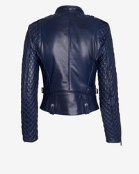 Barbara Bui Moto Leather Jacket Navy