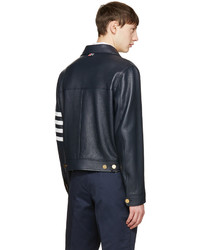 Thom Browne Navy Leather Harrington Jacket