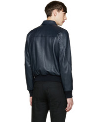 Saint Laurent Navy Short Leather Jacket