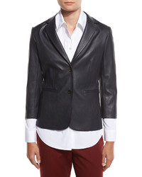 The Row Nolbon Leather Two Button Jacket Navy