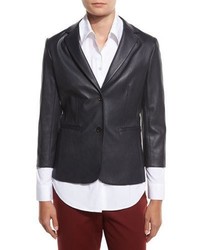 The Row Nolbon Leather Two Button Jacket Navy