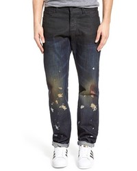 Navy Leather Jeans
