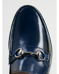Topman Ash Buckle Navy Leather Buckle Loafers