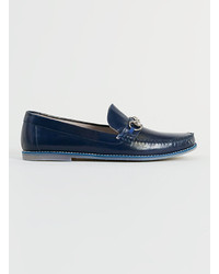 Topman Ash Buckle Navy Leather Buckle Loafers