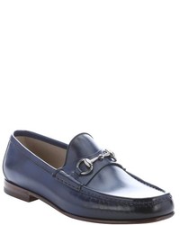 Gucci Blue Leather Horsebit Detail Loafers