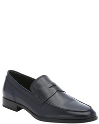 Tod's Blue Leather Moc Toe Penny Loafers