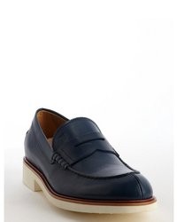 Tod's Blue Leather Slip On Penny Loafers
