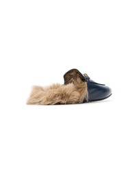 Gucci Blue Princetown Shearling Lined Leather Backless Loafers