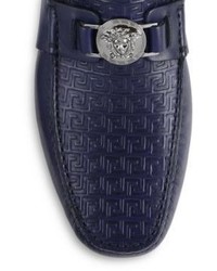 Versace Grecca Leather Logo Medallion Loafers