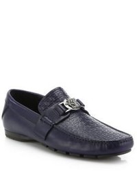 Versace Grecca Leather Logo Medallion Loafers