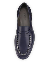Lanvin Leather Loafer With Metal Rings Blue
