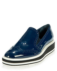Prada Patent Leather Wing Tip Loafer Royal Blue