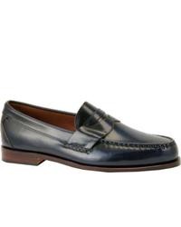 Thoreau Navy Brush Off Leather Penny Loafers