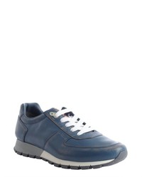 Prada Blue Leather Lace Up Sneakers