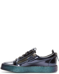 Giuseppe Zanotti Blue Metallic Leather Low Top London Sneakers