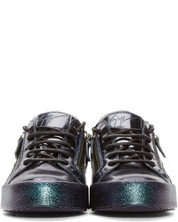 Giuseppe Zanotti Blue Metallic Leather Low Top London Sneakers