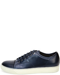 Lanvin Cap Toe Shiny Leather Low Top Sneaker Blue
