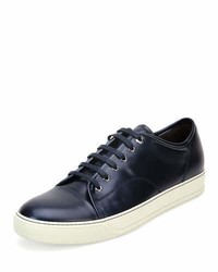Lanvin Cap Toe Shiny Leather Low Top Sneaker Blue