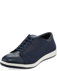 Giorgio Armani Davis Nylon Leather Low Top Sneaker Blue