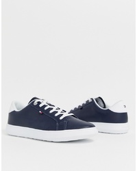 Tommy Hilfiger Essential Leather Icon Logo Trainer In Navy