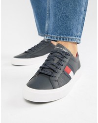 Tommy Hilfiger Flag Detail Leather Sneaker In Navy